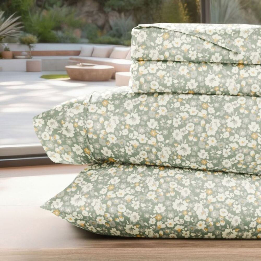 Becky Cameron - Delicate Blossoms Floral Patterned Ultra-Soft 4 Pi Green
